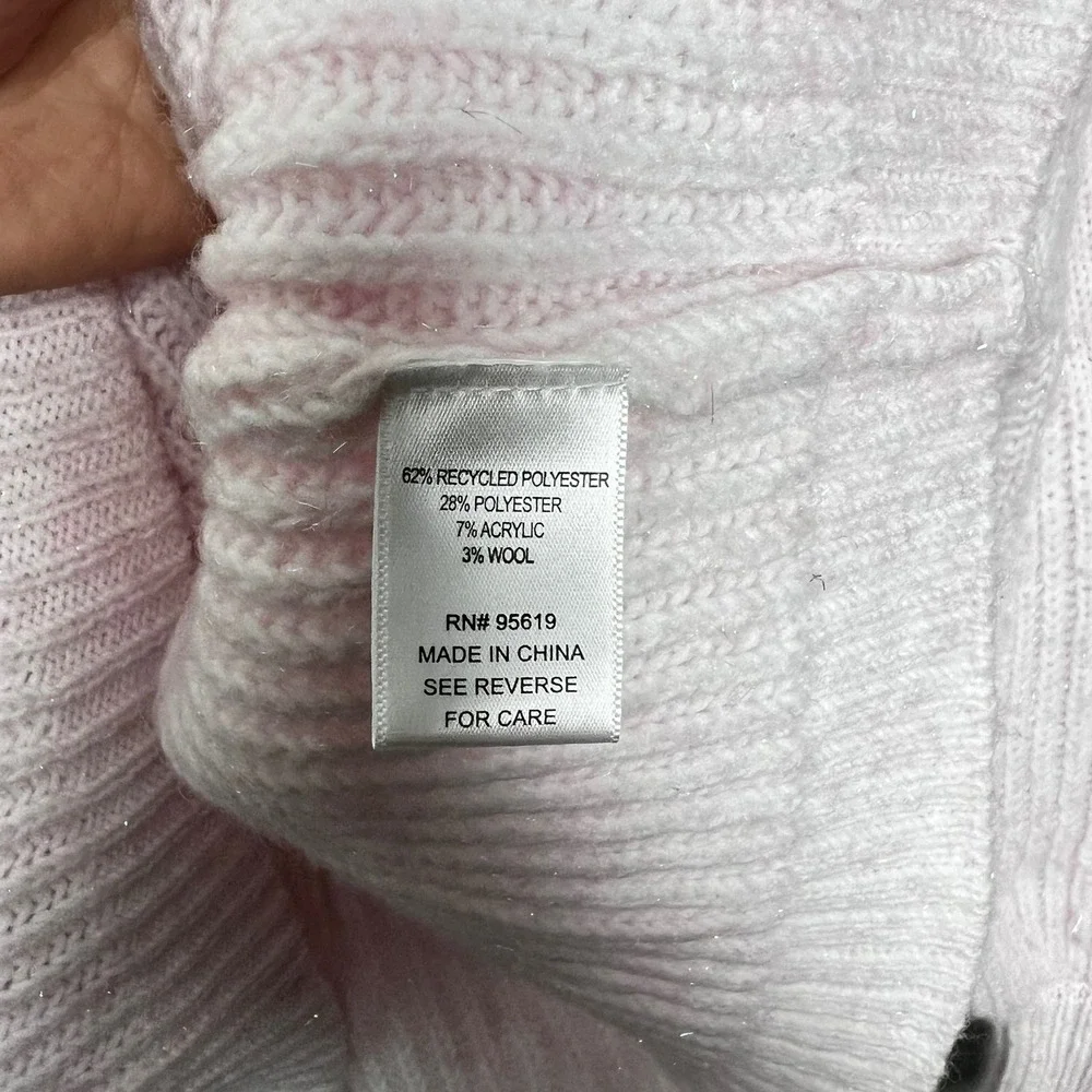 Single Thread Pink‎ Knit Sweater Balloon Sleeve Ribbed Texture Crew Women's M - Picture 4 of 5